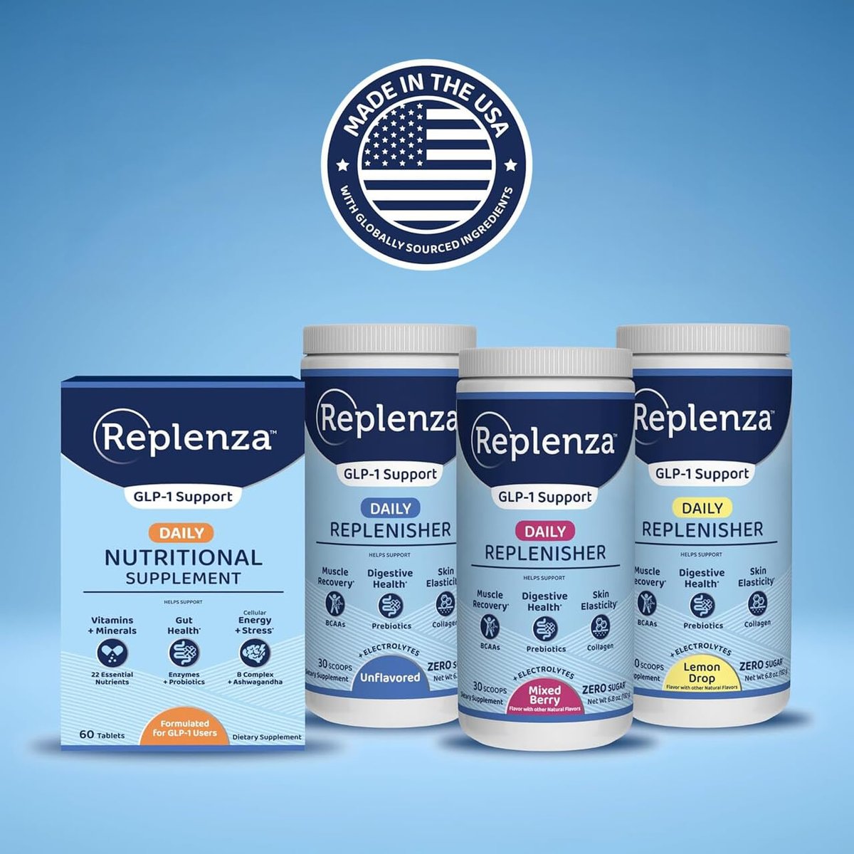 Replenza Daily Replenisher – Tägliches Nährstoffpulver für Muskelregeneration, Verdauungsgesundheit & Hautelastizität – Mischung aus Aminosäuren, Präbiotika und Kollagenpeptiden – Ungeschmackt, 30 Portionen
