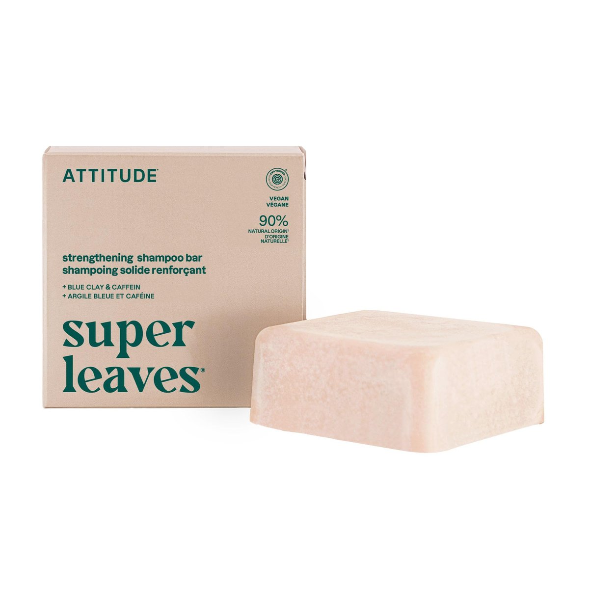 ATTITUDE Stärkendes Shampoo Bar – natürliche Haarpflege zur Reparatur & gegen Haarbruch – Blauer Ton & Koffein – EWG-zertifiziert & saubere Inhaltsstoffe – vegan – Sandelholz & Zedern Duft – 113 g
