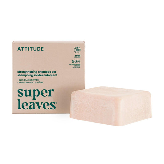 ATTITUDE Stärkendes Shampoo Bar – natürliche Haarpflege zur Reparatur & gegen Haarbruch – Blauer Ton & Koffein – EWG-zertifiziert & saubere Inhaltsstoffe – vegan – Sandelholz & Zedern Duft – 113 g