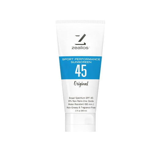 Zealios Sport Performance Original SPF 45 Hybrid Sonnencreme 3 oz - Breites Spektrum, wasser- und schweißresistent (80 Min), nicht fettend, 8% nicht-nano Zinkoxid Lotion für Schwimmen, Laufen & Radfahren, Kinder