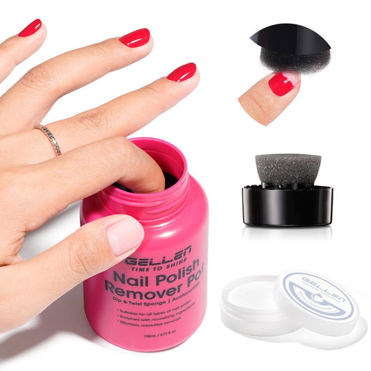 GELLEN Nagellackentferner, Dip Twist Sponge Nagellackentferner Pot für Finger- und Zehennägel, nicht acetonhaltig, duftfrei, 5-9s schnelle Entfernung, nicht austrocknende Formel mit Sheabutter & Vitamin E, ungiftig