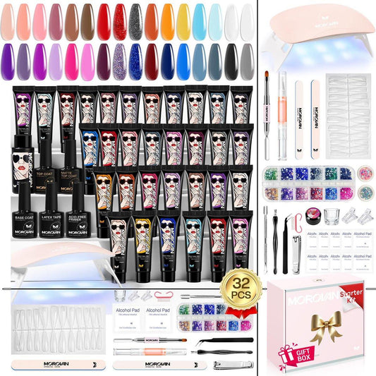 Morovan Poly Gel Nail Set – Komplettes Verlängerungs-Gel-Nagelset mit UV-Lampe, Slip-Lösung & Profi-Werkzeugen für Anfänger & zu Hause