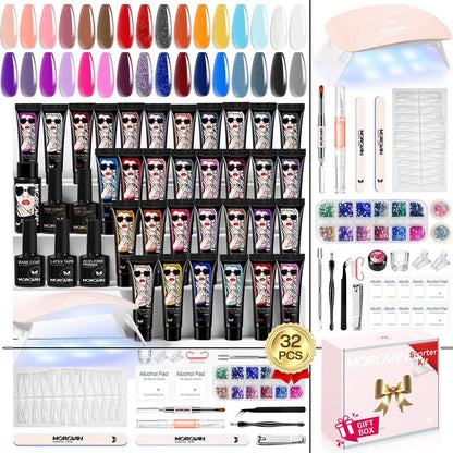 Morovan Poly Gel Nail Set – Komplettes Verlängerungs-Gel-Nagelset mit UV-Lampe, Slip-Lösung & Profi-Werkzeugen für Anfänger & zu Hause