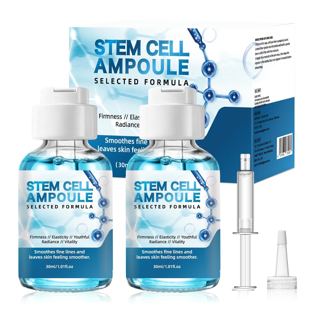 Stammzellenserum für das Gesicht – 2 Stück Microneedling Serum Ampulle Booster für die Verwendung mit und ohne Dermapen, Koreanische Anti-Aging Hautpflege für Falten, Narben, Feuchtigkeitsversorgung und verjüngte Haut 1 fl.oz