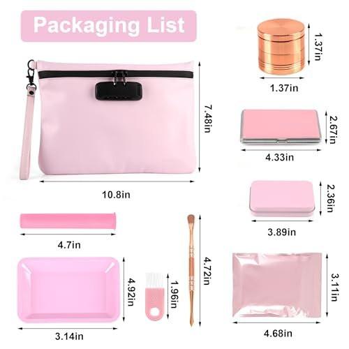 Aobelan PU Reisesafe Beutel - Wasserdicht mit Zahlenschloss, 8 Accessoires und Geschenkbox, Rosa