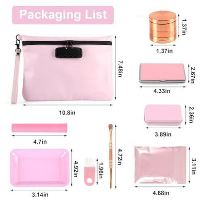 Aobelan PU Reisesafe Beutel - Wasserdicht mit Zahlenschloss, 8 Accessoires und Geschenkbox, Rosa