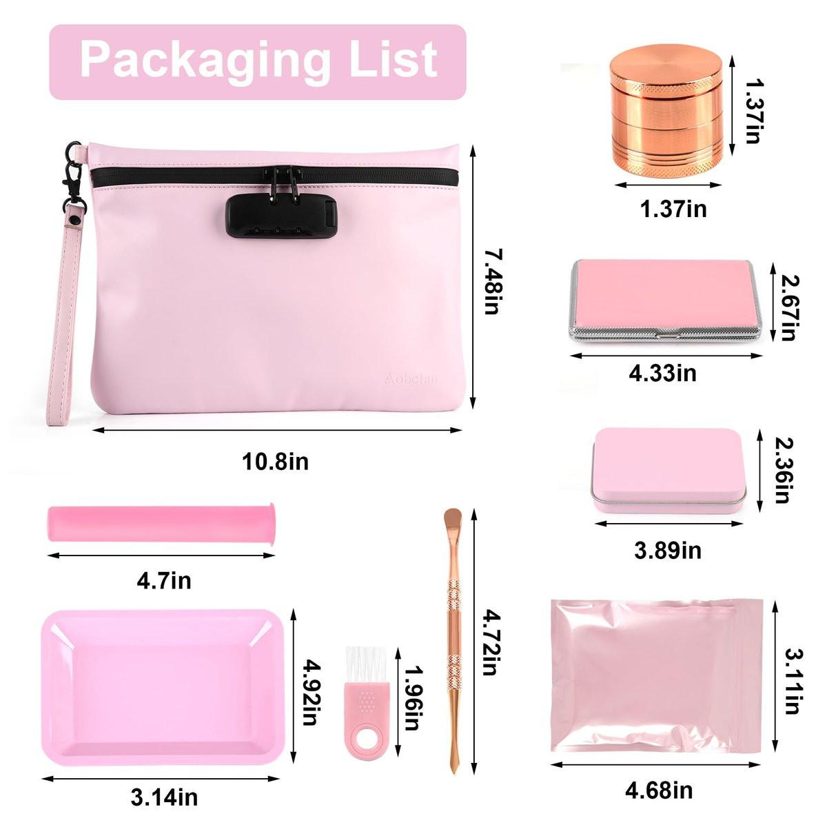Aobelan PU Reisesafe Beutel - Wasserdicht mit Zahlenschloss, 8 Accessoires und Geschenkbox, Rosa