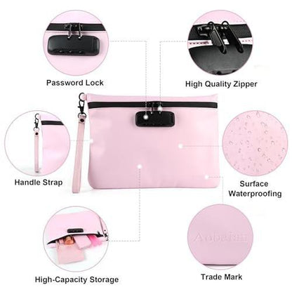 Aobelan PU Reisesafe Beutel - Wasserdicht mit Zahlenschloss, 8 Accessoires und Geschenkbox, Rosa
