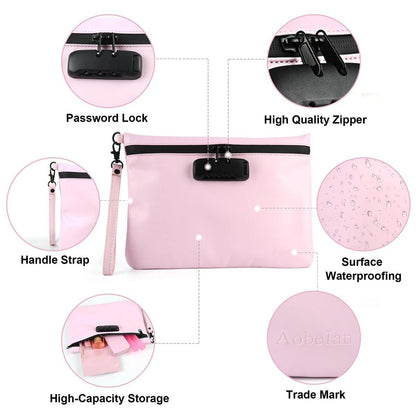 Aobelan PU Reisesafe Beutel - Wasserdicht mit Zahlenschloss, 8 Accessoires und Geschenkbox, Rosa