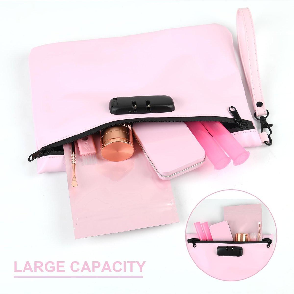 Aobelan PU Reisesafe Beutel - Wasserdicht mit Zahlenschloss, 8 Accessoires und Geschenkbox, Rosa