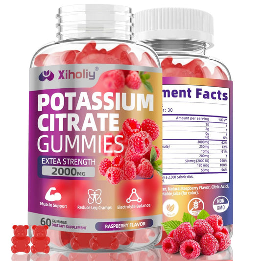 Kaliumcitrat Gummis 2000 mg – Hochdosierte Elektrolyt-Gummis mit Magnesiumglycinat, Zink, Vitamin C, D3 & K2 – 60 Stück