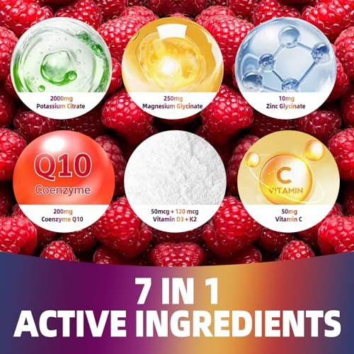 Kaliumcitrat Gummis 2000 mg – Hochdosierte Elektrolyt-Gummis mit Magnesiumglycinat, Zink, Vitamin C, D3 & K2 – 60 Stück