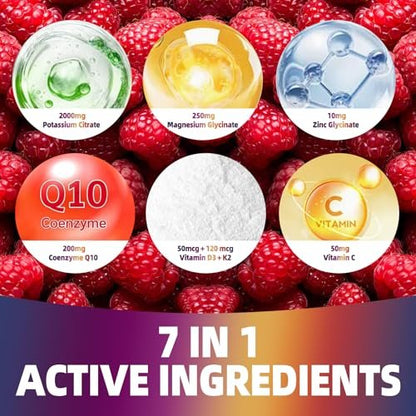 Kaliumcitrat Gummis 2000 mg – Hochdosierte Elektrolyt-Gummis mit Magnesiumglycinat, Zink, Vitamin C, D3 & K2 – 60 Stück