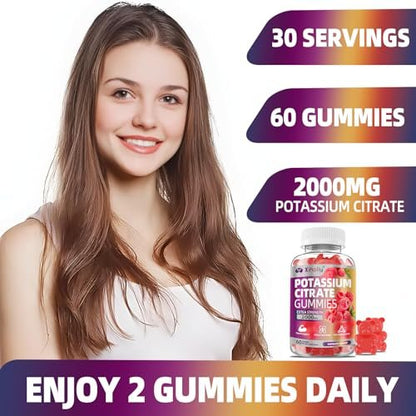 Kaliumcitrat Gummis 2000 mg – Hochdosierte Elektrolyt-Gummis mit Magnesiumglycinat, Zink, Vitamin C, D3 & K2 – 60 Stück