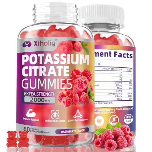 Kaliumcitrat Gummis 2000 mg – Hochdosierte Elektrolyt-Gummis mit Magnesiumglycinat, Zink, Vitamin C, D3 & K2 – 60 Stück