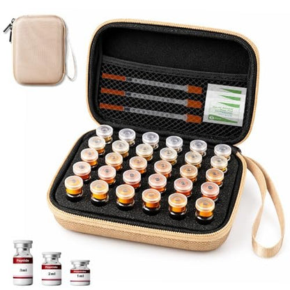 Mazentrix Peptide Vial Case für Kühlschrank-Aufbewahrung - Hartschalen-Reiseetui mit Handschlaufe für 1-3 ml Insulin, GLP-1, Peptide, Gold (Gold-30Solt)