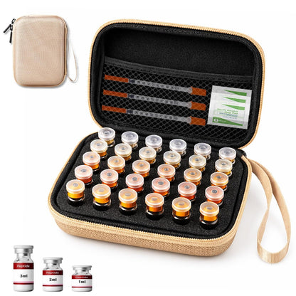 Mazentrix Peptide Vial Case für Kühlschrank-Aufbewahrung - Hartschalen-Reiseetui mit Handschlaufe für 1-3 ml Insulin, GLP-1, Peptide, Gold (Gold-30Solt)