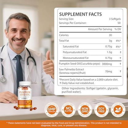SILKMYST Kürbiskernöl mit Sägepalme 150 Softgels, 3000mg pro Portion, kaltgepresst mit essentiellen Fettsäuren & Phytosterolen, unterstützt Immunsystem, Haare, Blase, Prostata