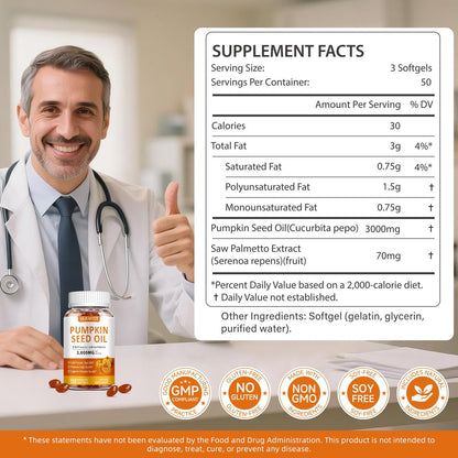 SILKMYST Kürbiskernöl mit Sägepalme 150 Softgels, 3000mg pro Portion, kaltgepresst mit essentiellen Fettsäuren & Phytosterolen, unterstützt Immunsystem, Haare, Blase, Prostata