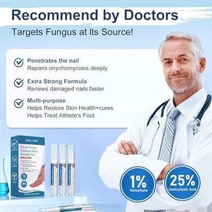 Nagelpilz Behandlung Extra Stärke, Fungi Nail Pen, 25% Undecylensäure, Behandlung von eingewachsenen Zehennägeln, Repariert gelbe, dicke, brüchige Zehen- und Fußpilzbehandlung extra stark - 3 Stück