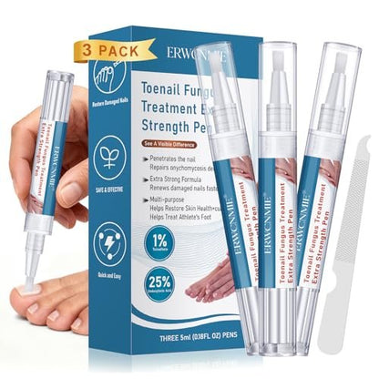 Nagelpilz Behandlung Extra Stärke, Fungi Nail Pen, 25% Undecylensäure, Behandlung von eingewachsenen Zehennägeln, Repariert gelbe, dicke, brüchige Zehen- und Fußpilzbehandlung extra stark - 3 Stück