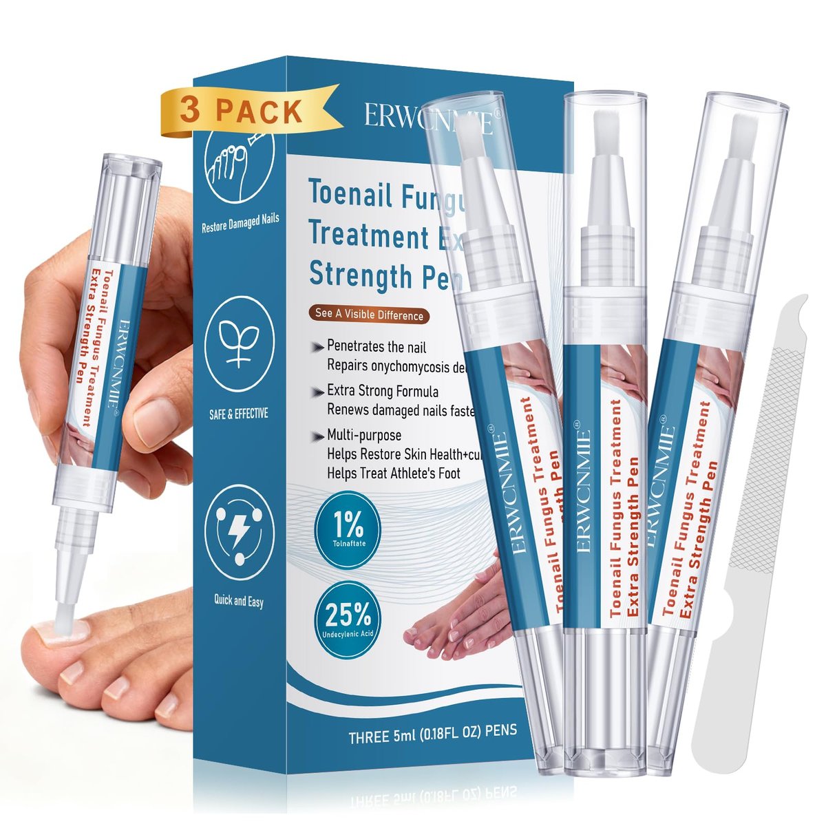 Nagelpilz Behandlung Extra Stärke, Fungi Nail Pen, 25% Undecylensäure, Behandlung von eingewachsenen Zehennägeln, Repariert gelbe, dicke, brüchige Zehen- und Fußpilzbehandlung extra stark - 3 Stück