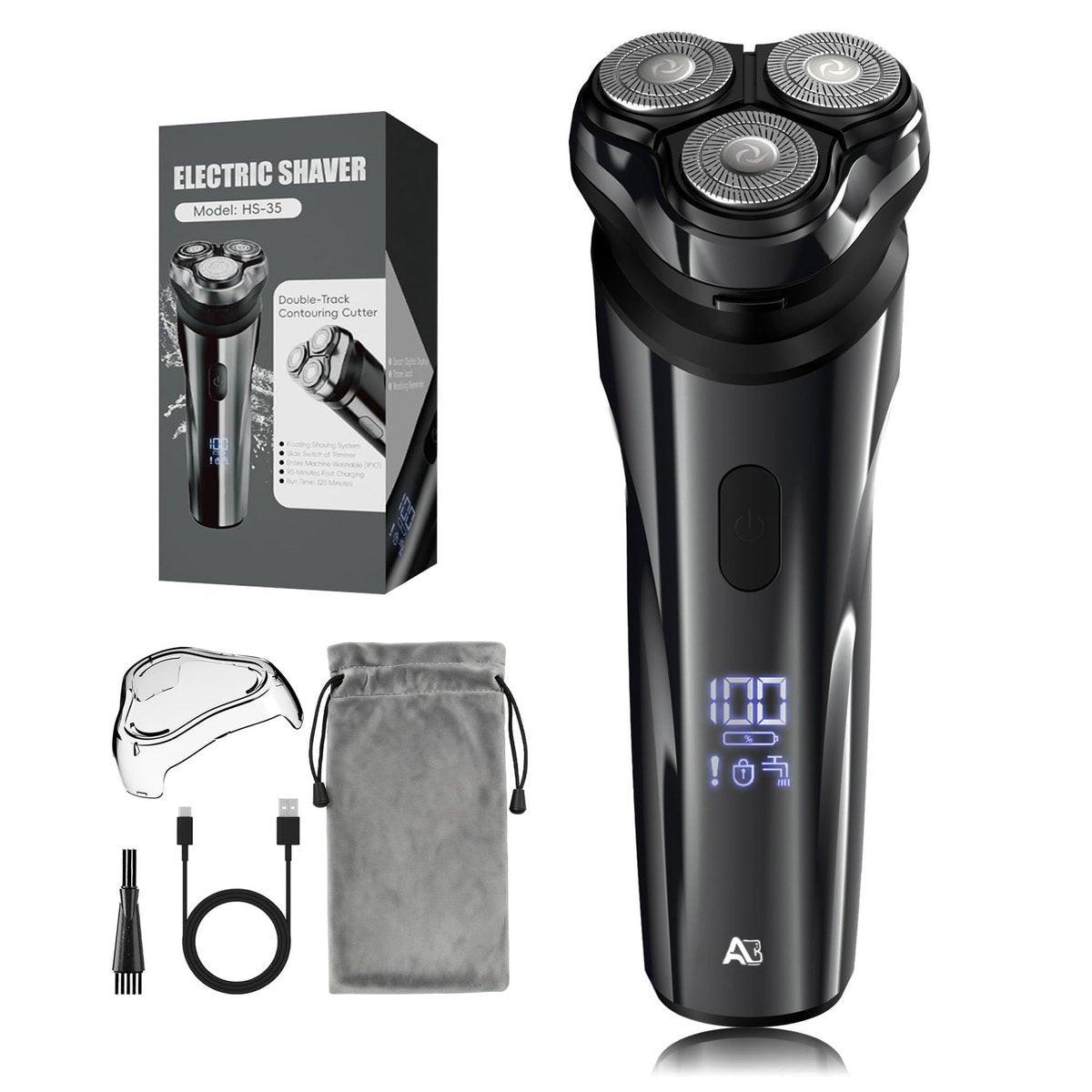 ABGAB Elektrischer Rasierer für Männer, wiederaufladbarer Nass- & Trockenrasierer, IPX7 wasserdicht, 4D Floating Kopf, LED Display, USB-C, Reisefreundlich, Silber