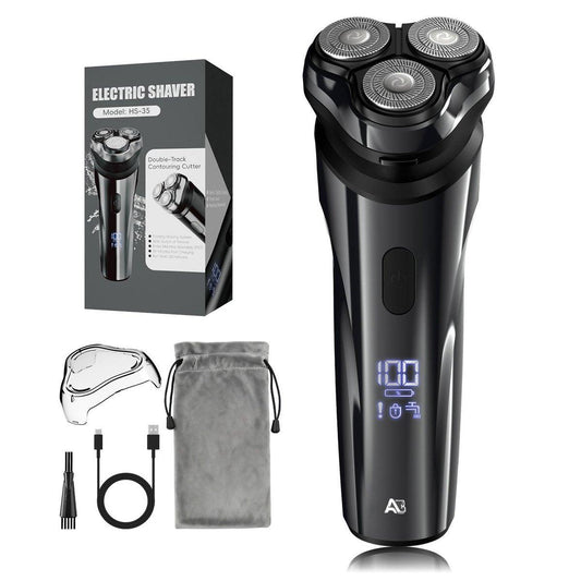 ABGAB Elektrischer Rasierer für Männer, wiederaufladbarer Nass- & Trockenrasierer, IPX7 wasserdicht, 4D Floating Kopf, LED Display, USB-C, Reisefreundlich, Silber