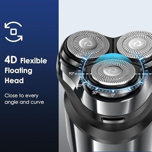 ABGAB Elektrischer Rasierer für Männer, wiederaufladbarer Nass- & Trockenrasierer, IPX7 wasserdicht, 4D Floating Kopf, LED Display, USB-C, Reisefreundlich, Silber