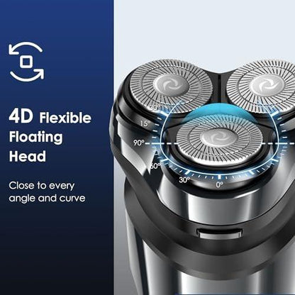 ABGAB Elektrischer Rasierer für Männer, wiederaufladbarer Nass- & Trockenrasierer, IPX7 wasserdicht, 4D Floating Kopf, LED Display, USB-C, Reisefreundlich, Silber