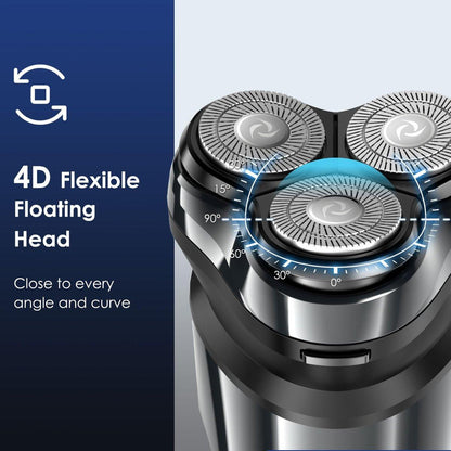 ABGAB Elektrischer Rasierer für Männer, wiederaufladbarer Nass- & Trockenrasierer, IPX7 wasserdicht, 4D Floating Kopf, LED Display, USB-C, Reisefreundlich, Silber