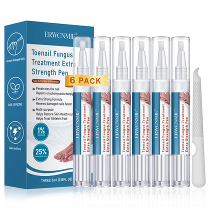 Nagelpilz Behandlung Extra Stark – 6er-Pack Fungi Nail Pen mit 25% Undecylensäure, Gegen eingewachsene Nägel, Repariert gelbe, dicke und brüchige Zehen- und Fußnägel