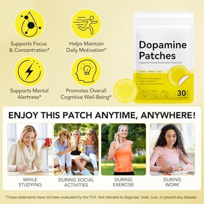 Dopamin Pflaster Extra Stärke – 30 vegane Stimmungsbooster-Pflaster für tägliches geistiges Wohlbefinden, pflanzliche Formel, Positivität & Motivation, unterstützt Dopamin- & Serotonin-Gleichgewicht für Männer & Frauen