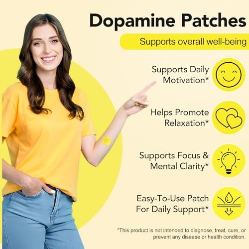 Dopamin Pflaster Extra Stärke – 30 vegane Stimmungsbooster-Pflaster für tägliches geistiges Wohlbefinden, pflanzliche Formel, Positivität & Motivation, unterstützt Dopamin- & Serotonin-Gleichgewicht für Männer & Frauen