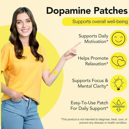 Dopamin Pflaster Extra Stärke – 30 vegane Stimmungsbooster-Pflaster für tägliches geistiges Wohlbefinden, pflanzliche Formel, Positivität & Motivation, unterstützt Dopamin- & Serotonin-Gleichgewicht für Männer & Frauen
