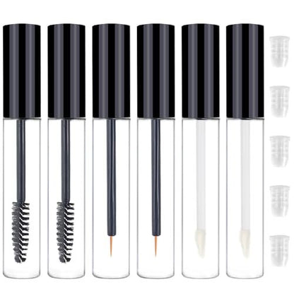 6er-Set 10 ml Leere Mascara-Tuben, Leere Eyeliner-Tuben und Leere Lipgloss-Tuben mit Gummieinsätzen – Ideal für DIY-Kosmetik, Reisen und den täglichen Gebrauch (Schwarz)