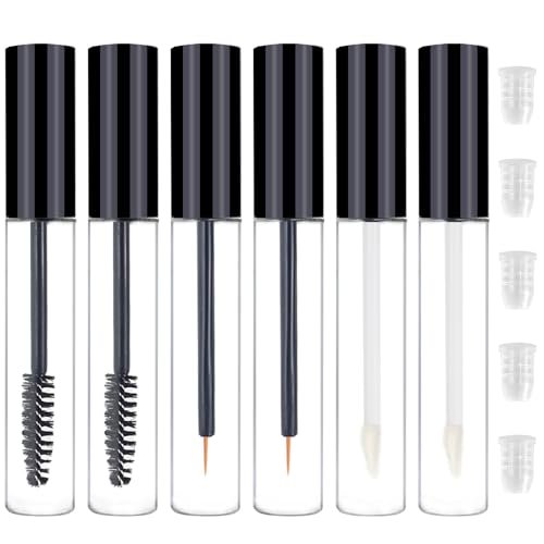 6er-Set 10 ml Leere Mascara-Tuben, Leere Eyeliner-Tuben und Leere Lipgloss-Tuben mit Gummieinsätzen – Ideal für DIY-Kosmetik, Reisen und den täglichen Gebrauch (Schwarz)