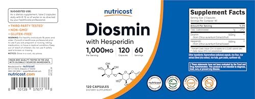 Nutricost Diosmin mit Hesperidin (1000 mg) Komplex 120 Kapseln - 500 mg Diosmin & 500 mg Hesperidin pro Portion (60 Portionen), vegan, GMO-frei, glutenfrei