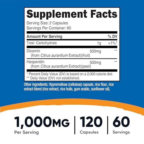 Nutricost Diosmin mit Hesperidin (1000 mg) Komplex 120 Kapseln - 500 mg Diosmin & 500 mg Hesperidin pro Portion (60 Portionen), vegan, GMO-frei, glutenfrei