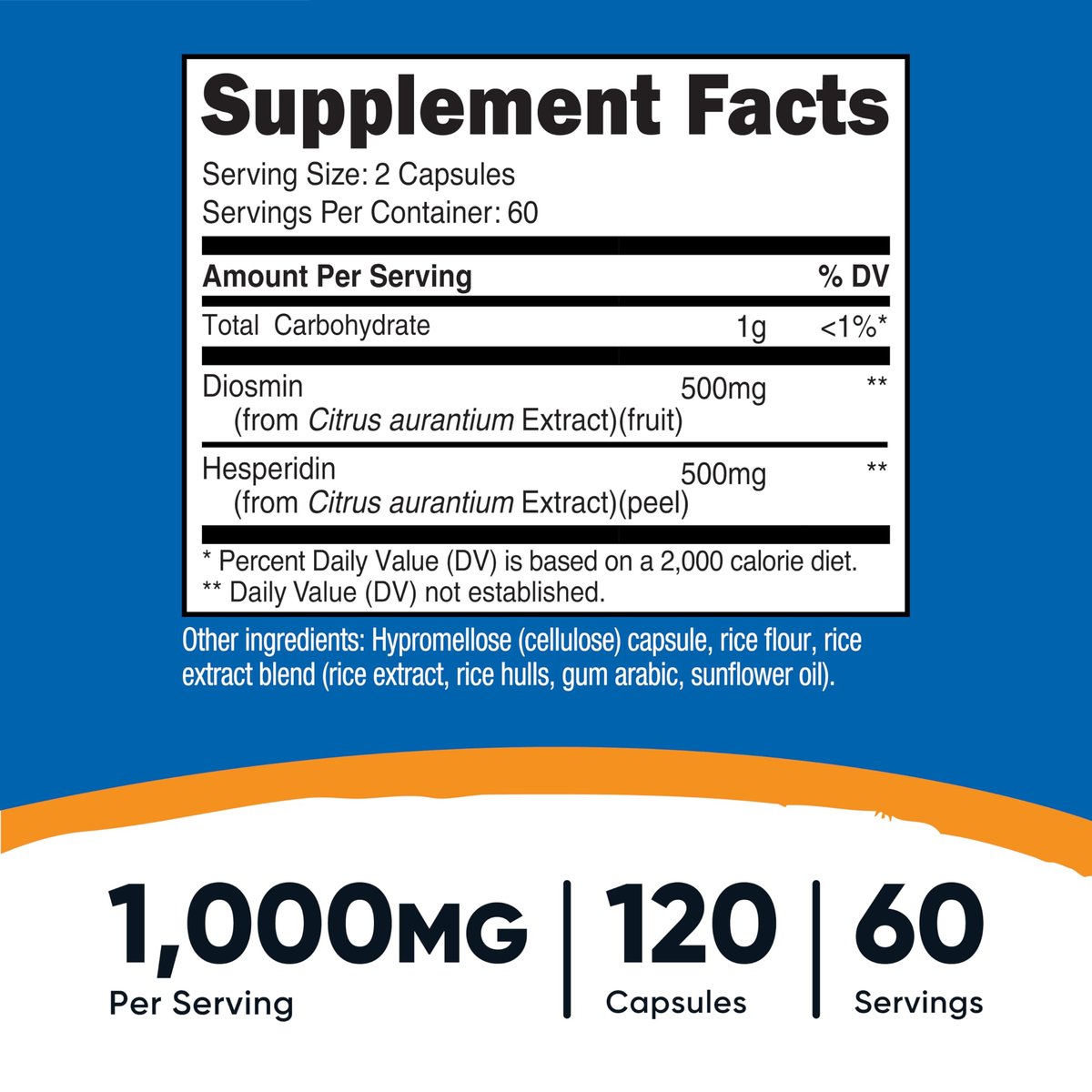 Nutricost Diosmin mit Hesperidin (1000 mg) Komplex 120 Kapseln - 500 mg Diosmin & 500 mg Hesperidin pro Portion (60 Portionen), vegan, GMO-frei, glutenfrei