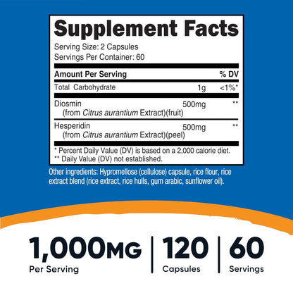 Nutricost Diosmin mit Hesperidin (1000 mg) Komplex 120 Kapseln - 500 mg Diosmin & 500 mg Hesperidin pro Portion (60 Portionen), vegan, GMO-frei, glutenfrei