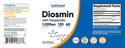 Nutricost Diosmin mit Hesperidin (1000 mg) Komplex 120 Kapseln - 500 mg Diosmin & 500 mg Hesperidin pro Portion (60 Portionen), vegan, GMO-frei, glutenfrei