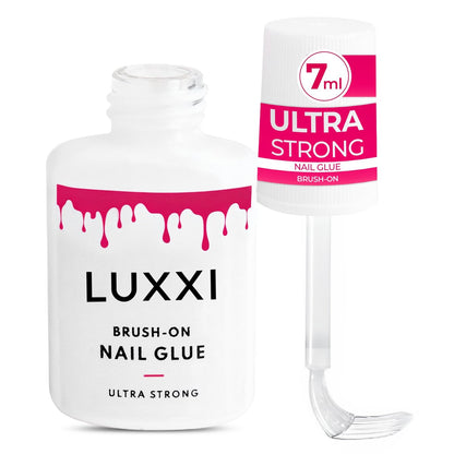 LUXXI Brush On Nail Glue für Press-On-Nägel - Präzisionsapplikator, schnell trocknender Kleber für Nageltipps, Kunst- & Acrylnägel, langanhaltender Halt, keine UV-Lampe nötig | Pink Gel - 7 ml