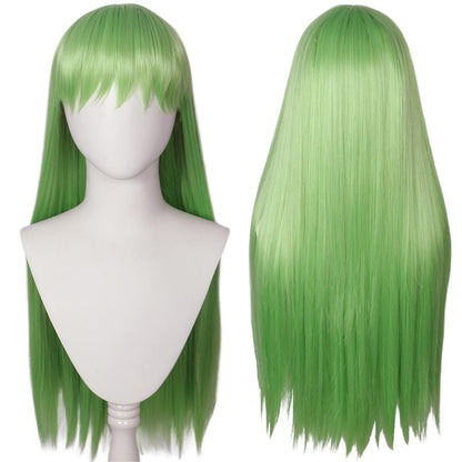 Linfairy Lange Hellgrüne Perücke für Halloween-Kostüme, Cosplay-Partys, Damenperücke 80 cm