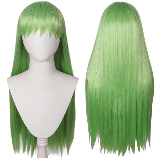 Linfairy Lange Hellgrüne Perücke für Halloween-Kostüme, Cosplay-Partys, Damenperücke 80 cm
