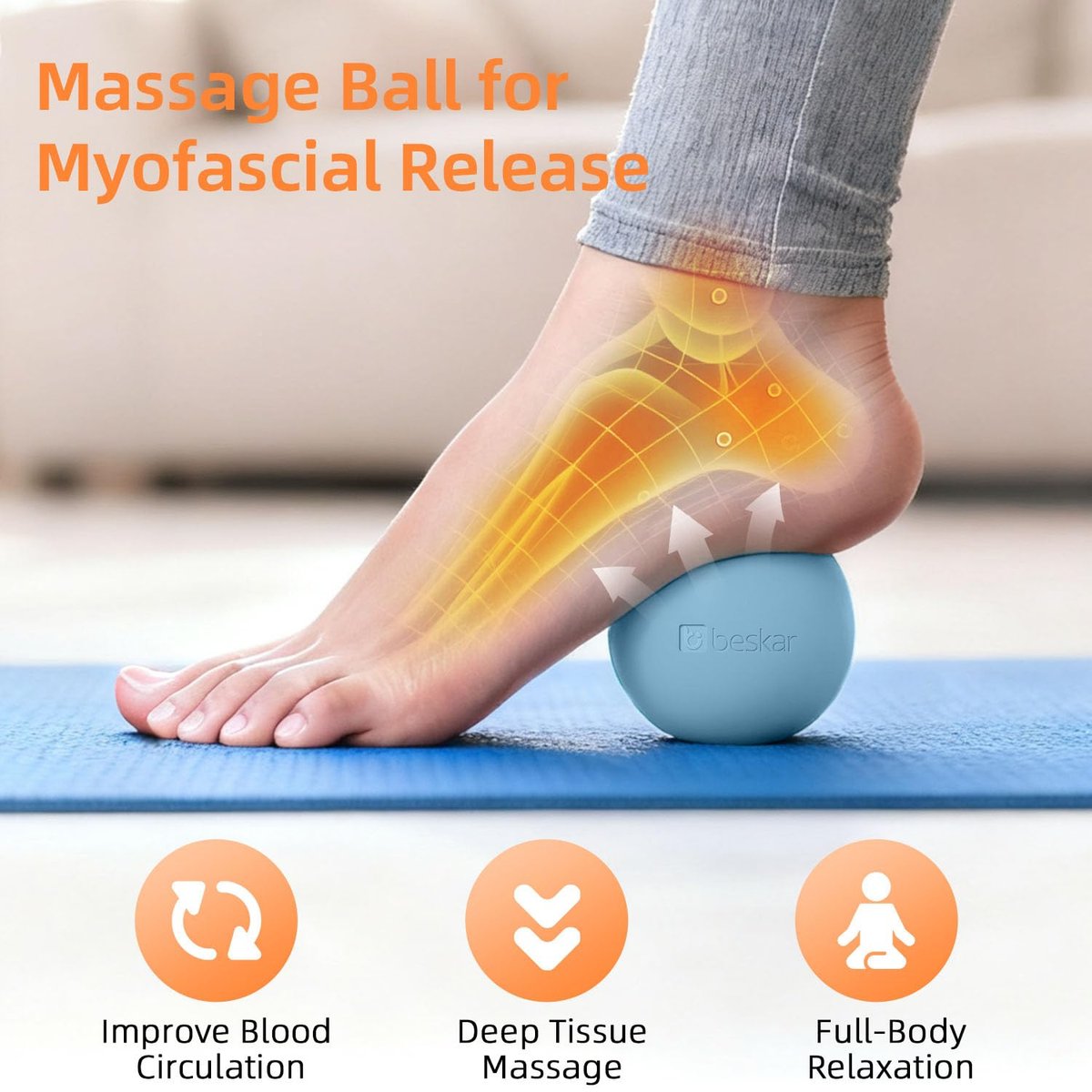 BESKAR Massage-Lacrosse-Bälle für myofasziale Entspannung, Triggerpunkt-Therapie und Yoga-Therapie, Fußmassageball zur Linderung von Plantarfasziitis, Blau