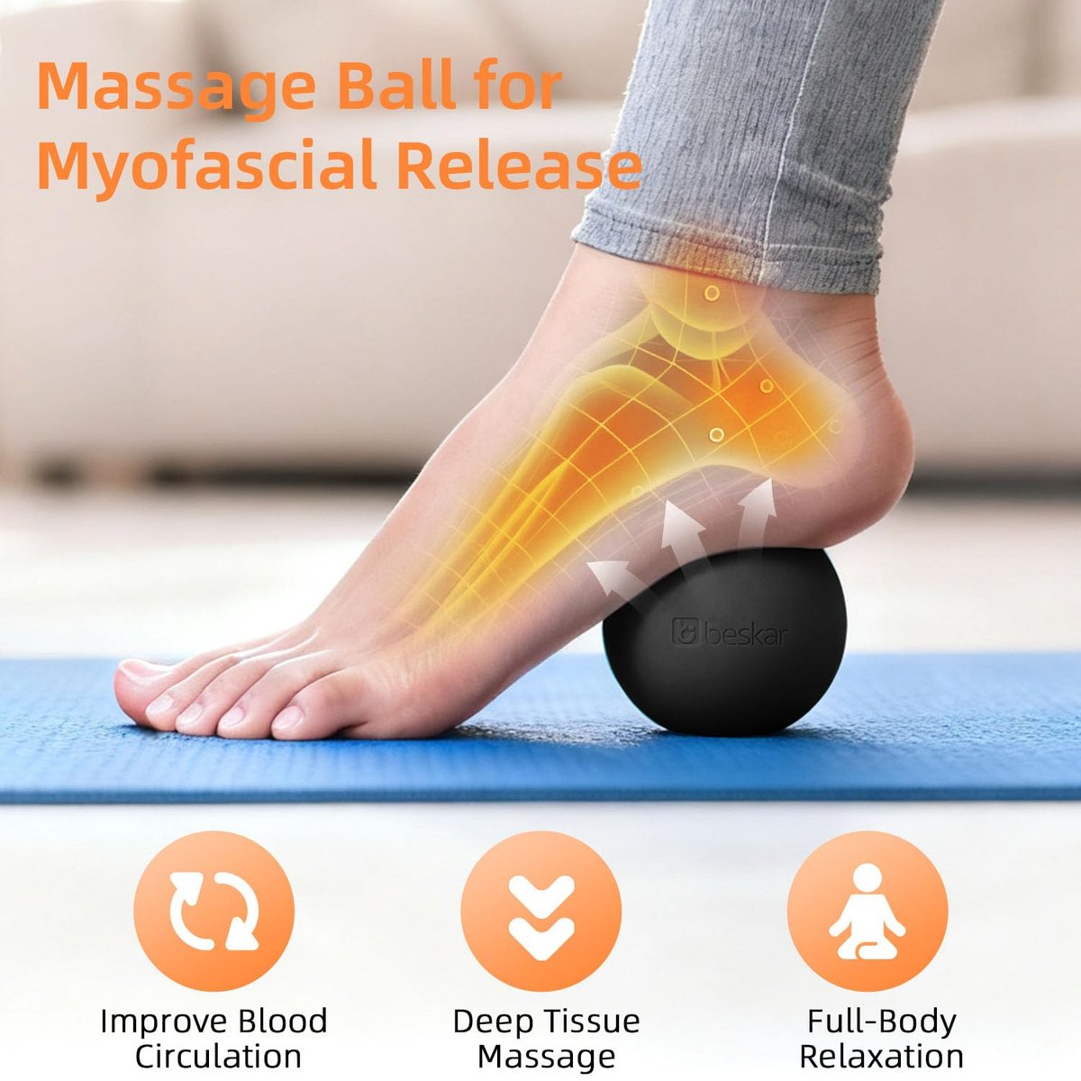 BESKAR Massage Lacrosse Bälle für myofasziale Entspannung, Triggerpunkt-Therapie und Yoga-Therapie – Fußmassageball zur Linderung von Plantarfasziitis, Schwarz
