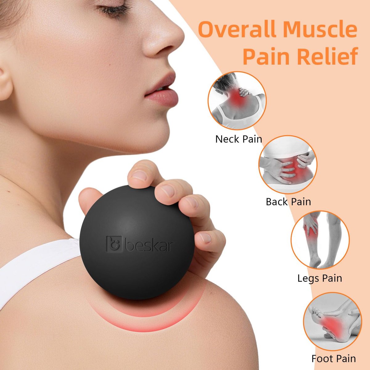 BESKAR Massage Lacrosse Bälle für myofasziale Entspannung, Triggerpunkt-Therapie und Yoga-Therapie – Fußmassageball zur Linderung von Plantarfasziitis, Schwarz