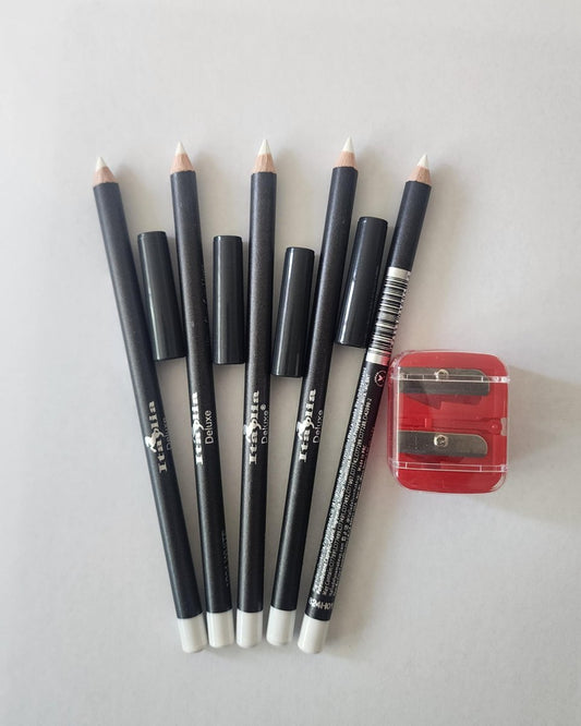 5-teiliges Italia Deluxe Feiner Eyeliner-Stift Set 1004 Weiß + Anspitzer