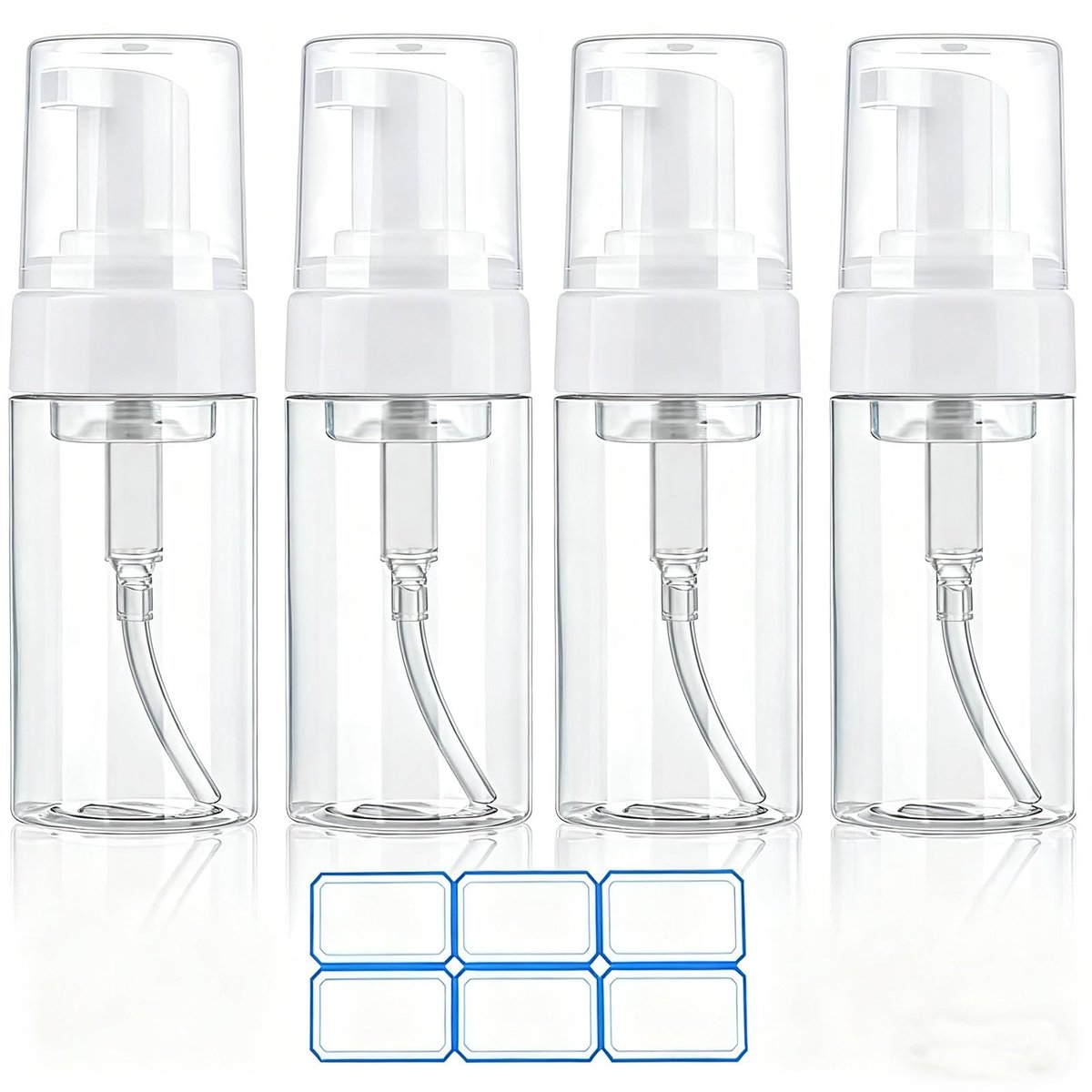 AskBed 4er-Pack 3,4 Unzen (100 ml) TSA-geprüfte Reisegröße Schaumpumpflaschen für Toilettenartikel, klare Reisegröße Flaschen, auslaufsicher mit Etiketten